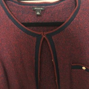 Ann Taylor red and navy cardigan